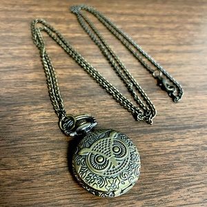 Vintage Steampunk Owl Bronze Pocket Watch Gift Quartz Necklace Chain Pendant